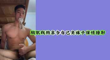 胸肌贱狗靠含自己臭袜子催情撸射